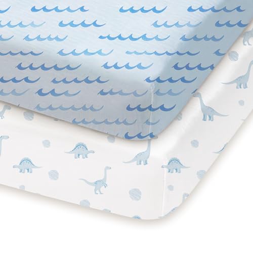 Image of Pack and Play Sheets Fitted 2 Pack, 38x26 Graco Pack n Play Sheets for Playard & Travel Crib Mattress, Ultra Soft Jersey Knit, Breathable Stretchy Deep Pocket, Compatible with Mini Cribs