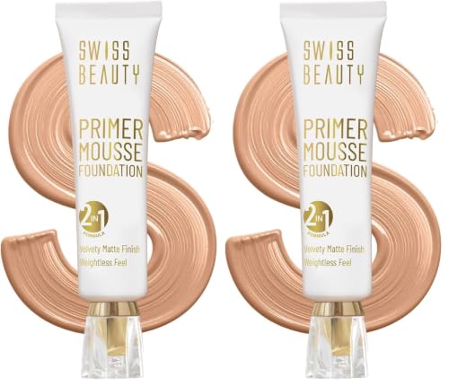 Image of Swiss Beauty Primer Mousse Foundation Weightless Smooth & Velvet Touch, Face Makeup, Natural Beige (Pack of 2)