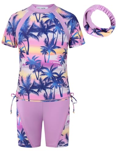Image of GRACE KARIN Girls Rash Guard Swimsuit Short Sleeve Two Piece Bathing Suit 6-12Y