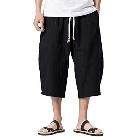 KEFITEVD Herren Baggy Hose 3/4 Sommer Weite Beine Shorts Aladinhose Lockere Pluderhose Casual Leicht Sommerhose Harem Pump Shorts Männer Schwarz 38 Cover