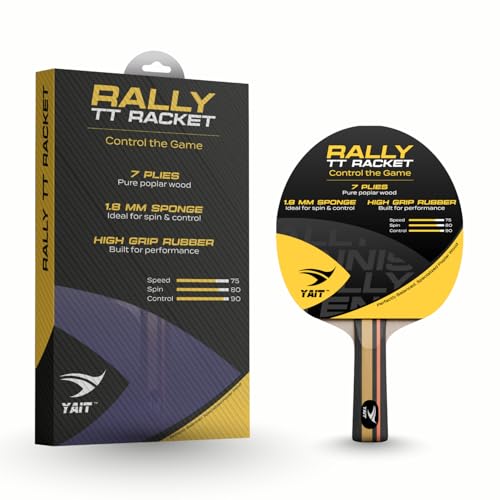 Image of Rally Table Tennis Racket | 7 Ply Wood Bat | 1.8mm Sponge | Indoor /Outdoor Play | High Spin Ping Pong Paddle with PP Box for Beginners & Intermediate Players | Table Tennis Racquet
