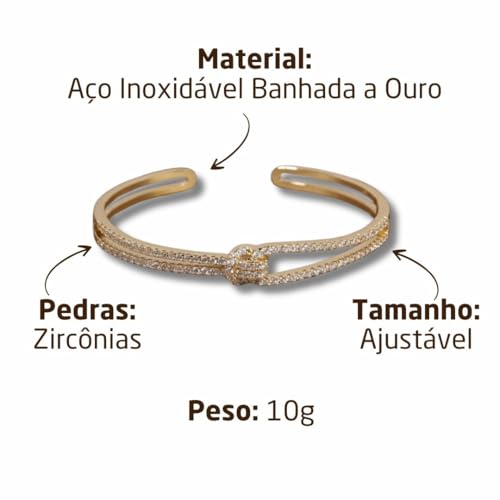 Pulseira Feminina Cravejada Banhada a OUro 18k Glamourosa e Luxuosa Fecho Ajustável - Woman's Grace