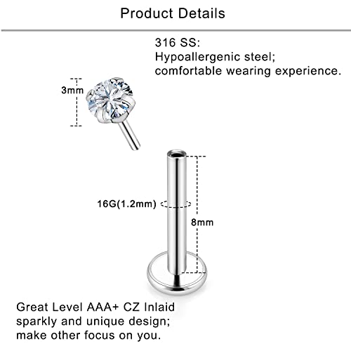 Lcolyoli Threadless Push in Medusa Piercing Jewelry Labret Jewelry Lip Rings Surgical Steel Tragus Jewelry Forward Helix Piercing Jewelry Flat Back Earrings for Women Cartilage Earring 16g 18g 20g3