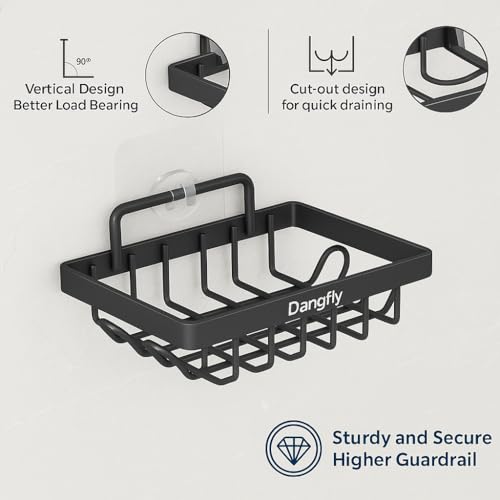Image of Dangfly Self Adhesive Soap Dish for Bathroom & Kitchen | Stainless Steel Soap Holder /Stand /Case | Wall Mounted, Space Saving, Rust-Proof | Pack of 2 (Black)