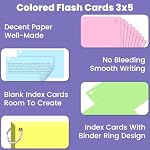 300 PCS 3x5 Index Cards, Blank Flashcards with 6 Binder Rings, Colored | Heavyweight Paper, Smooth Writing, Easy Organization, Portable Size, Durable Blank, Ink Bleed Resistant, Binder Rings