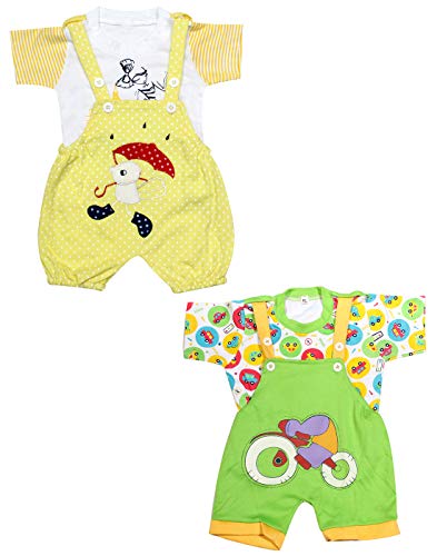 Image of babeezworld dungaree for Boys & Girls casual printed pure cotton-Pack of 2 (9101990001210; Multi Colour)