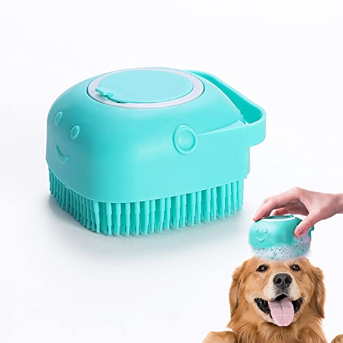 Dog Bath Brush, Soft Silicone Rubber Dog Grooming Brush Pet Massage Brush Shampoo Dispenserfor Short Long Haired Dogs And Cats Washing Shower(Blue) #TOP9