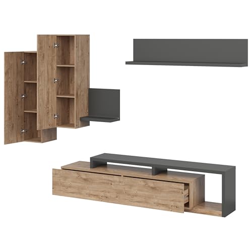 Masseno Wohnwand Bottega Wohnzimmerset, Schrankwand, Wohnkombi für Wohnzimmer Hellgrau – Bild 5