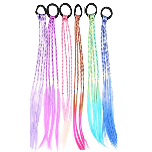 Airxing 6Pcs Kids Girls Hair Extension Colorful Braided Wigs Ponytail Headbands Rubber Bands Hair Bands Headwear Hair Accessories（6 Pcs Colors-A） #TOP1