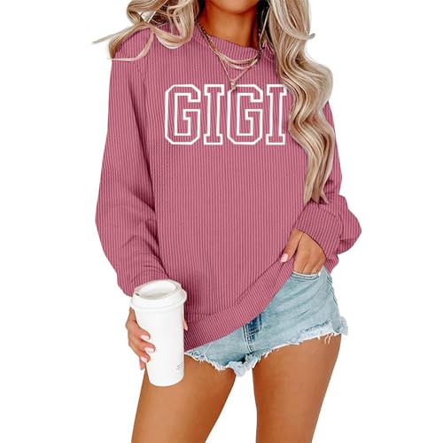 Gigi Sweatshirts for Women Grandma Sweatshirt Gifts for Grandmother Nana Pullover Long Sleeve Top Lightweight Soft Red