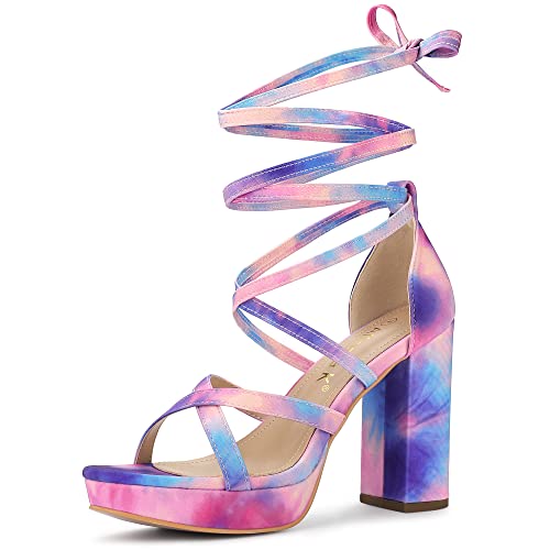 Sandales à lacets bleu rose Allegra K idéales pour vos soirées d'été en terrasse