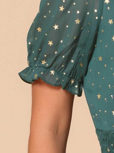 Image of Allegra K Party Midi Dress for Women Ruffle Short Sleeve Elastic Waist A-Line Metallic Star Dresses