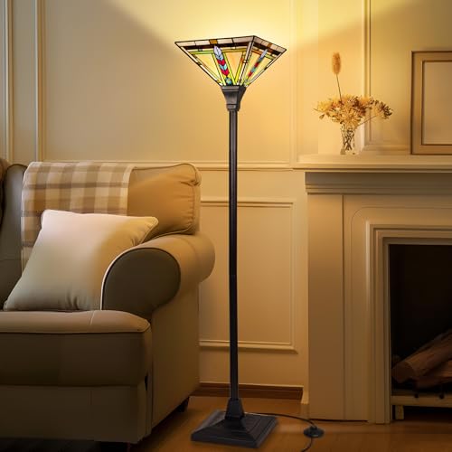 Capulina 4351TF Tiffany Torchiere Floor Lamp, 70 Inches Tall Industrial Bronze Pole Firecracker Mission Style Stained Glass Torch Standing Light thumb #2