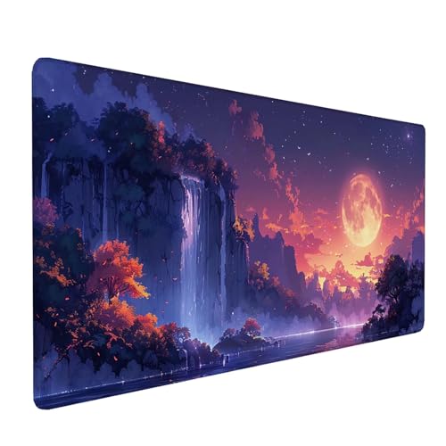 Blue Gaming Mouse Pad, Moon Mousepad XXL 24 x 12 in, Extended Large Desk Mat with Stitched Edges, Desk Pad Mat Waterproof Non-Slip Smooth Surface, Mousepad for Pc Accessories Gaming, Gifts 0-G-0
