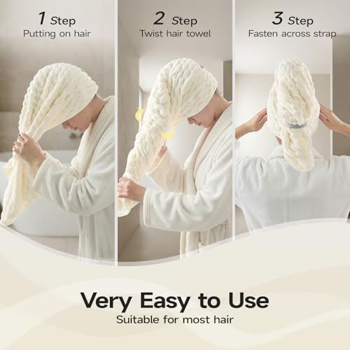 Image of REDKISS 4 Pack Extra Large Hair Towels - Microfiber Oversized Hair Towel Wrap for Women, 23 x 47 inches Hair Towels with Elastic Strap, Super Soft Hair Drying Towels for Long, Thick, Curly Turbans