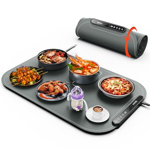 Food Warming Mat, Voriah Electric Warming Tray, Silicone Warming Mat for Food, Heating Mat for Food with 8 Adjustable Temperature 8 Hours Timing, Versatile Food Warmers for Parties Buffets