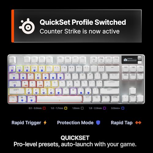Image of SteelSeries Apex Pro TKL Gen 3 Gaming Keyboard - OmniPoint 3.0 Analog Magnetic Switches, Quickset Auto-Presets (Rapid Trigger, Rapid Tap /SOCD, Protection Mode), OLED, RGB, PBT Keycaps, USB-C, White