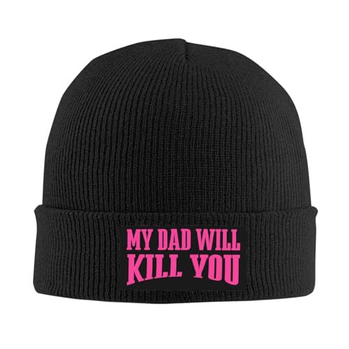TVSWO My dad Will Kill You hat Funny Beanie Cap Knit Hats Black