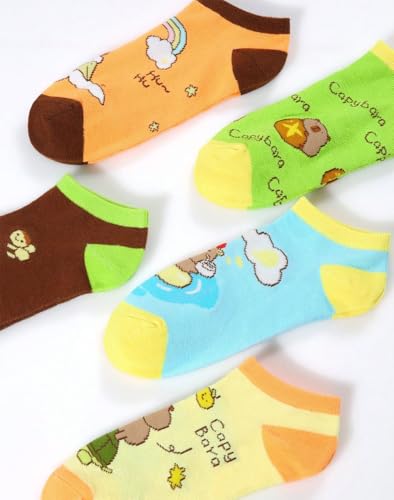 Image of 5 Pairs Cute Cartoon Animals Print Cotton Ankle Socks for Women Teens