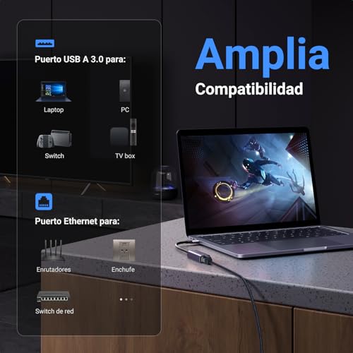 Cable Ethernet UGREEN Cat 8 3 m con adaptador USB miniatura 5