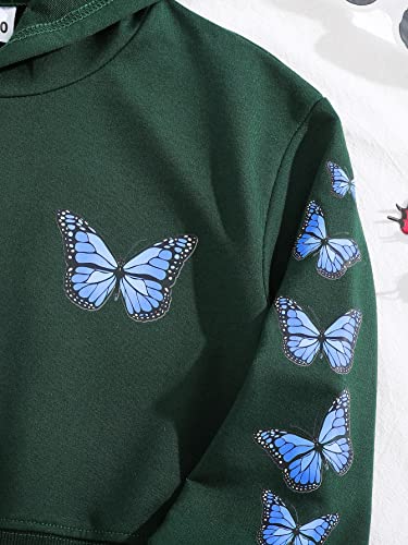 Shenhe Girl's Cute Butterfly Print Crop Hoodies Long Sleeve Pullover Sweatshirt Crop Top Dark Green 150 #TOP3