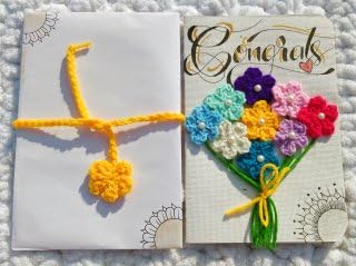 SKAISTA Congrats Greeting Card Handwritten Personal Crocheted Handknitted Flowers Bouquet Handmade Note Cards With Envelope (Card, Bouquet) 3
