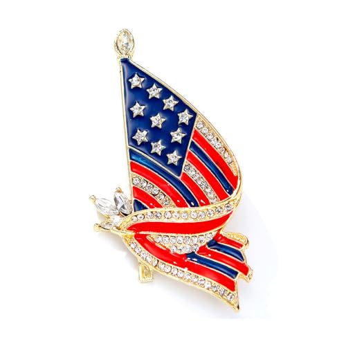 Image of Patriotic USA Flag Medal Brooch for Women Men Fashion Crystal Lapel Pin Badge Rhinestone for Election Day American 4th of July Independence Waving US Dress Suit Clothing Accessories Souvenir