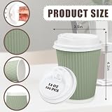 Whaline 100 Pcs Sage Green Disposable Coffee Cups with Lids 12 Oz Solid Green Paper Cups Corrugated Ripple Wall Insulated Hot Cup for Home Office Party Supplies