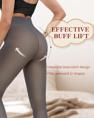 Image of HONGTEYA Fleece Lined Tights Women Winter Thermal Leggings Fake Translucent