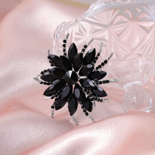 Image of Sparkling Crystal Flower Brooch Pins for Women Dainty Rhinestone Flower Shape Brooch Pin Suit Scarf Hats Decoration Wedding Jewelry