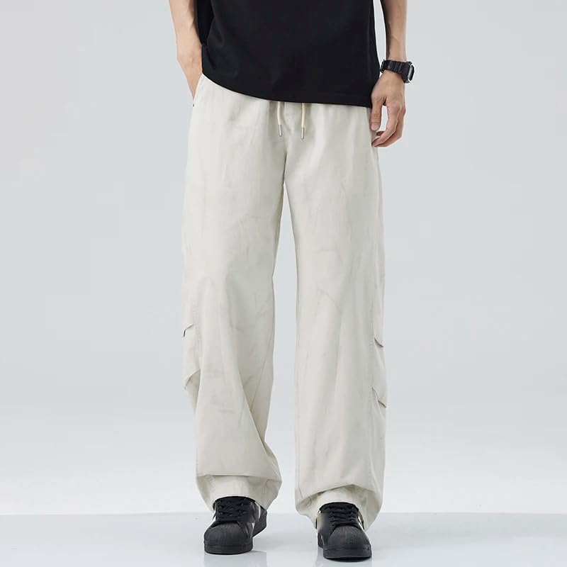 Men's Korean Casual Pants Elastic Waist Cargo Cotton Pants Multi-Pocket Drawstring Trousers2