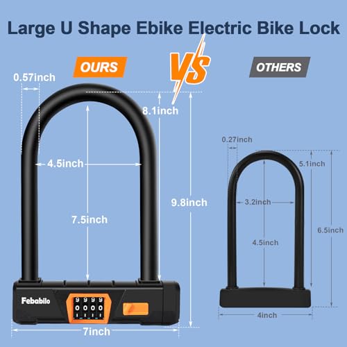 Image of Bike Locks Heavy Duty Anti Theft, Combo Bike U Lock, 4-Digit Resettable Combination E-Bike Large U Shaped Lock for Electric Bike, Bicycle, Escooter, Motorcycle,Door