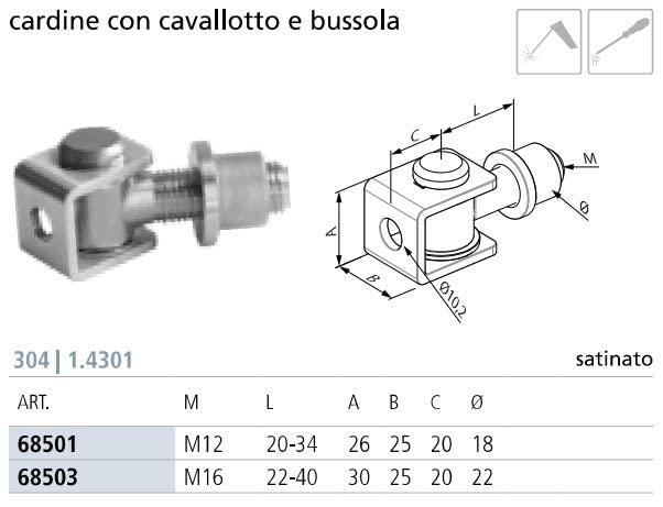 Charnière inoxydable AISI 304 avec chevalet et douille