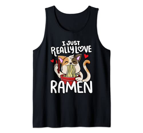 Me encanta el ramen Noodles Anime Funny Japan Cat Camiseta sin Mangas