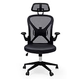 Homely - Silla de Oficina ergonómica, Silla de Estudio Erasmus | Asiento PU y Respaldo Malla Transpirable | Asiento, Respaldo y reposacabezas Regulable | Reposabrazos retractil | Color Negro
