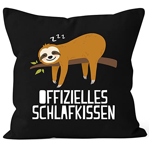 MoonWorks® Kissenbezug Spruch Offizielles Schlafkissen Faultier lustige Geschenke Dekokissen schwarz 40cm x 40cm