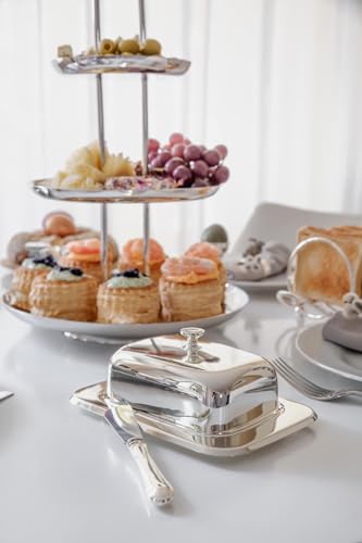 EDZARD scatola per burro Mista per 250 g di burro, 13 x 18 cm, argento pregiato placcato, lucidato, con inserto in vetro, coltello incluso - immagine 6