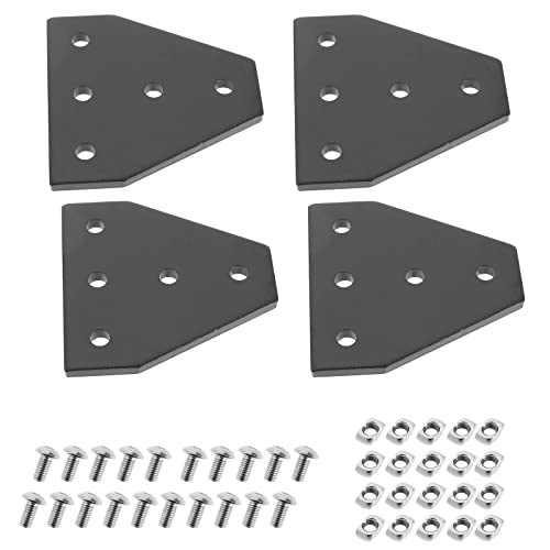 YINETTECH Piastra di giunzione esterna a forma di T, 4 pezzi, 60 x 60 x 4 mm, staffa a 5 fori, compatibile con profilo di estrusione in alluminio con scanalatura a V serie Mishmi serie 2020
