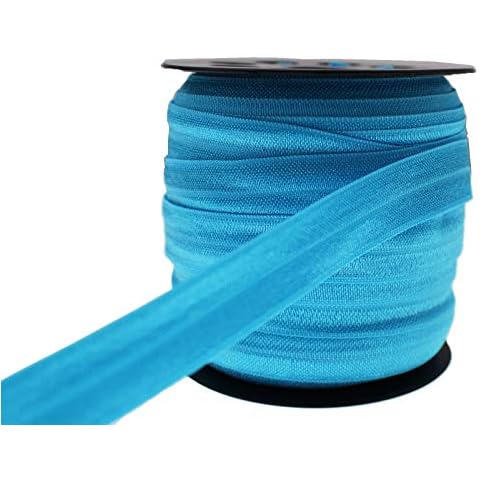 Lake Blue Fold Over Elastic 5/8 inch 15mm Elastic Bands for Sewing 40 Yards Wide Elastic Headbands Stretchy Ribbon for Crafts-Elastic Straps Trim for Girls Hair Ties-Bow-DIY Projects-Clothes Cover