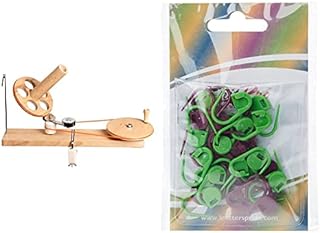 KNITPRO KP35005 KnitPro Winding & Dispensing Accessories Natural Ball Winder, Wood, Multi-Colour, 30 x 35 x 30 cm & KP10805 Plastic Locking Stitch Markers, Pack of 30, Purple and Green