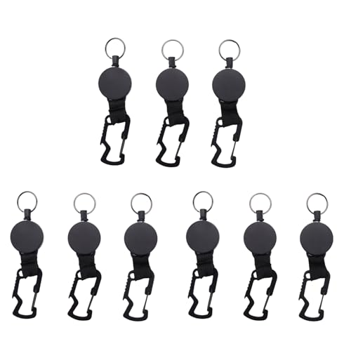 Porte-clés rétractable robuste en lot de 9 avec clip mousqueton multitool noir