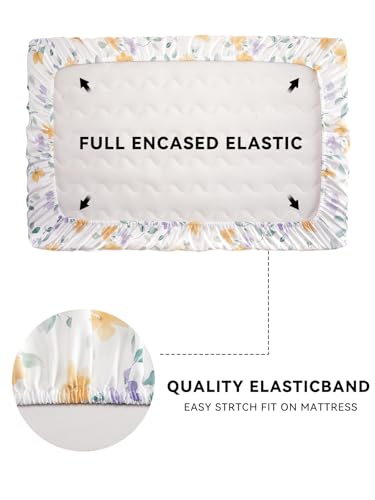 Image of TILLYOU Mini Crib Sheets Fitted 2 Pack, Pack and Play Sheets for Toddler Mattress, Soft and Breathable 38 inchx 24 inch Pack n Play Mattresses Cover, Flower Whispers