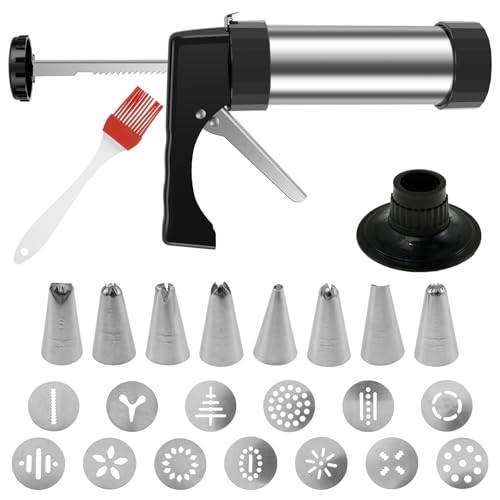 Stainless Steel Biscuit Maker Set Reusable Rust Proof Biscuit Maker Machine Multipurpose Spritz Cookie Press Set With Ergonomic Handle for Cake Cookie