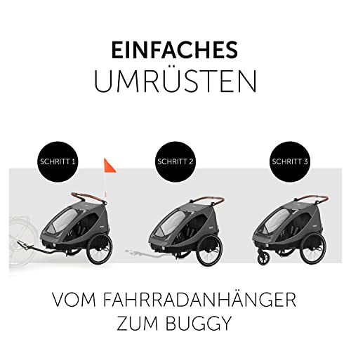 hauck Dryk Duo, Melange Grey - 2in1 Fahrradanhänger & Kinderwagen für 2 Kinder ab 6 Monaten bis 22 kg/120 cm/4 Jahre, für Zwillinge & Geschwister, Faltbar, XL Stauraum, für Fahrrad, E-Bike & Pedelec