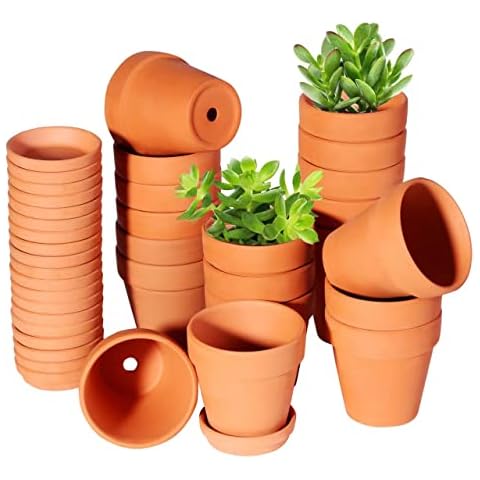 TKSCUSR 3 Inch Terracotta Pots with Saucer-20 Pack，Cactus Terra Cotta Flower Pots with Drainage，Succulent Nursery Clay Pots Great for Plants,DIY Crafts, Wedding Favor Cover