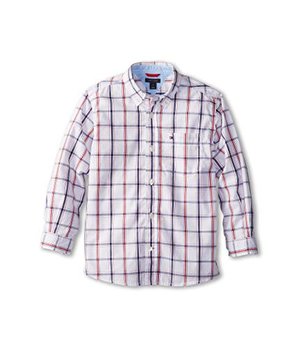 Tommy Hilfiger Boys Long Sleeve Woven Shirt, 100% Cotton, Collared Button-Down with Embroidered Logo, Parfait Pink