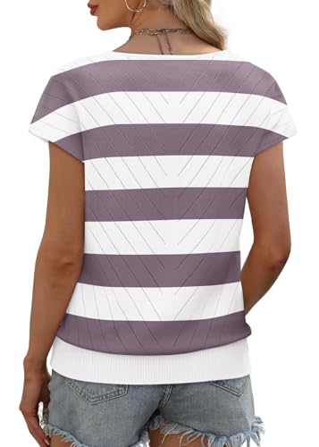 Image of WIHOLL Short Sleeve Sweater for Women V Neck Trendy Summer Tops 2026 Beach Vacation Clothes Travel Business Casual Outfits