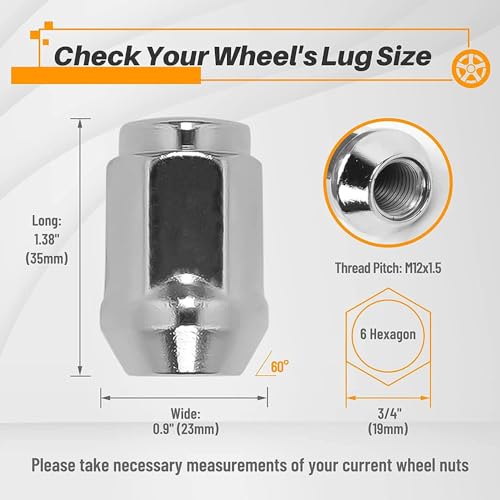 Image of M12x1.5 Lug Nuts 20pcs Chrome Closed End - Compatible with Fusion, Focus, Escape Aftermarket Wheel