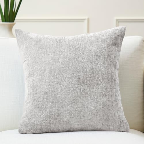 Image of Encasa XO Thick Chenille Throw Pillow Covers Set of 1 | Solid Light Grey - (24 inchx24 inch) (60x60 cm) | Decorative Accent Square Throw Pillow Cases for Couch, Home Decor, Sofa