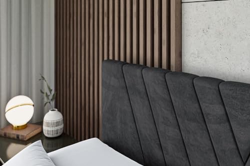 ALTDECOR Boxspringbett mit Silber Füßen, Matratze und Lattenrost, Topper, Polsterbett mit Bettkasten, Bett mit Stauraum H3- und H4- Matratze, Doppelbett -ERNINA-FS KING-200x200 - Schwarz Casablanca – Bild 7